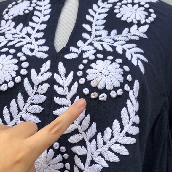 Roberta Roller Rabbit navy blue half sleeve white floral embroidery tunic - Picture 3 of 11